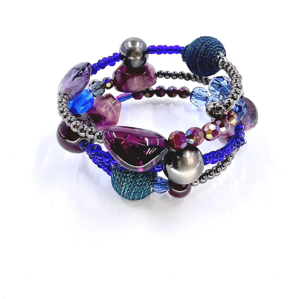 NWOT – BOHO Beaded Multi Color Gunmetal Tone Wire Wrap One Size Bracelet - Picture 4 of 6
